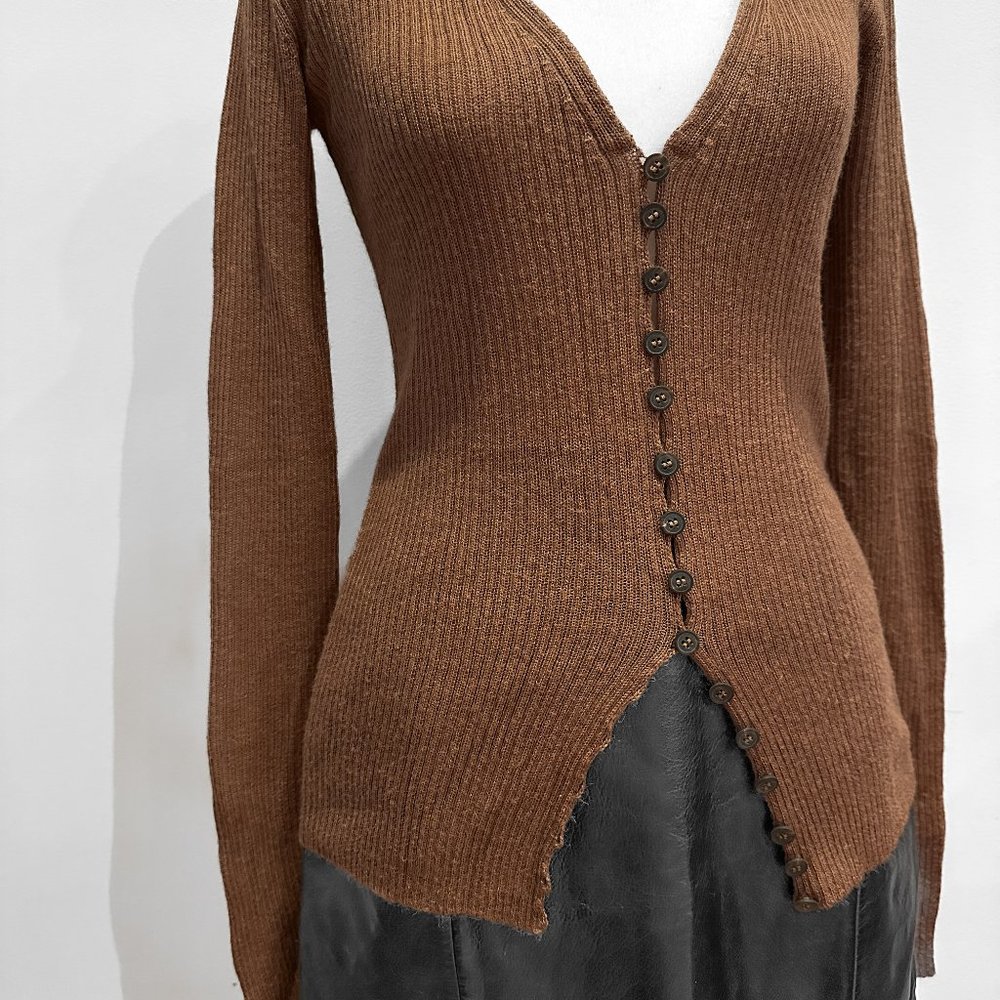 Mara Hoffman Brown Alpaca Knit Button Down Long Sleeve Cardigan Size XXS